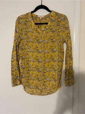Como Vintage Yellow Floral V-Neck Blouse